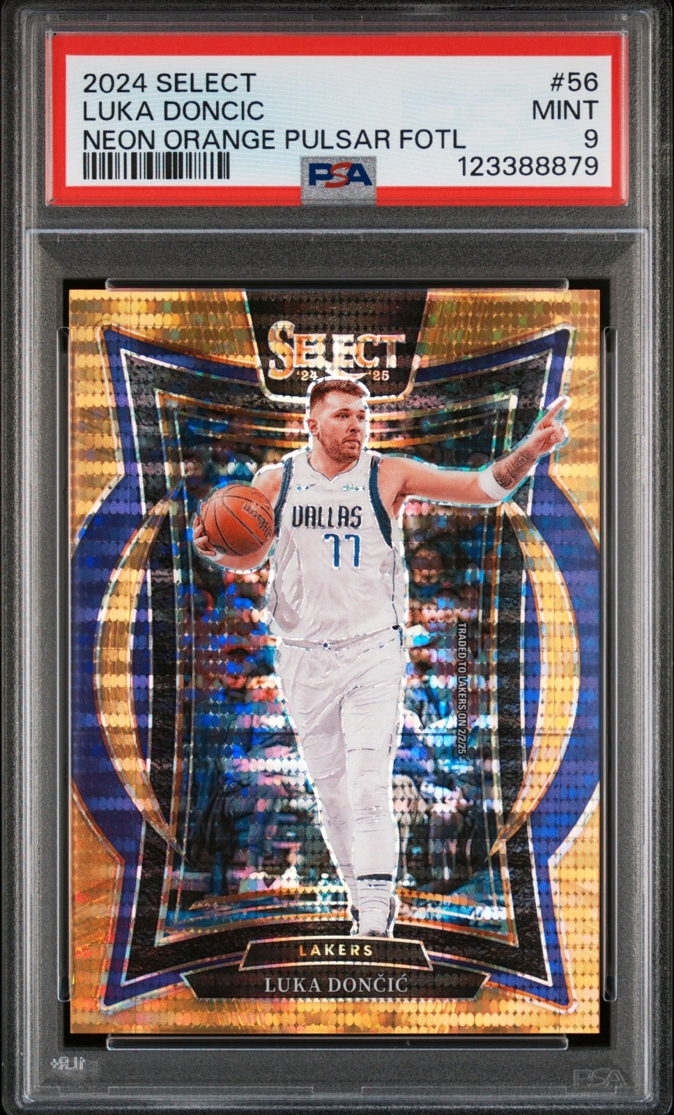 2024-25 SELECT LUKA DONCIC NEON ORANGE PULSAR FOTL CONCOURSE /18 #56 PSA 9