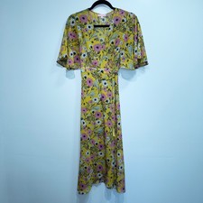 New Re:Named Yellow Floral Flutter Sleeve Wrap Maxi Dress Size Medium