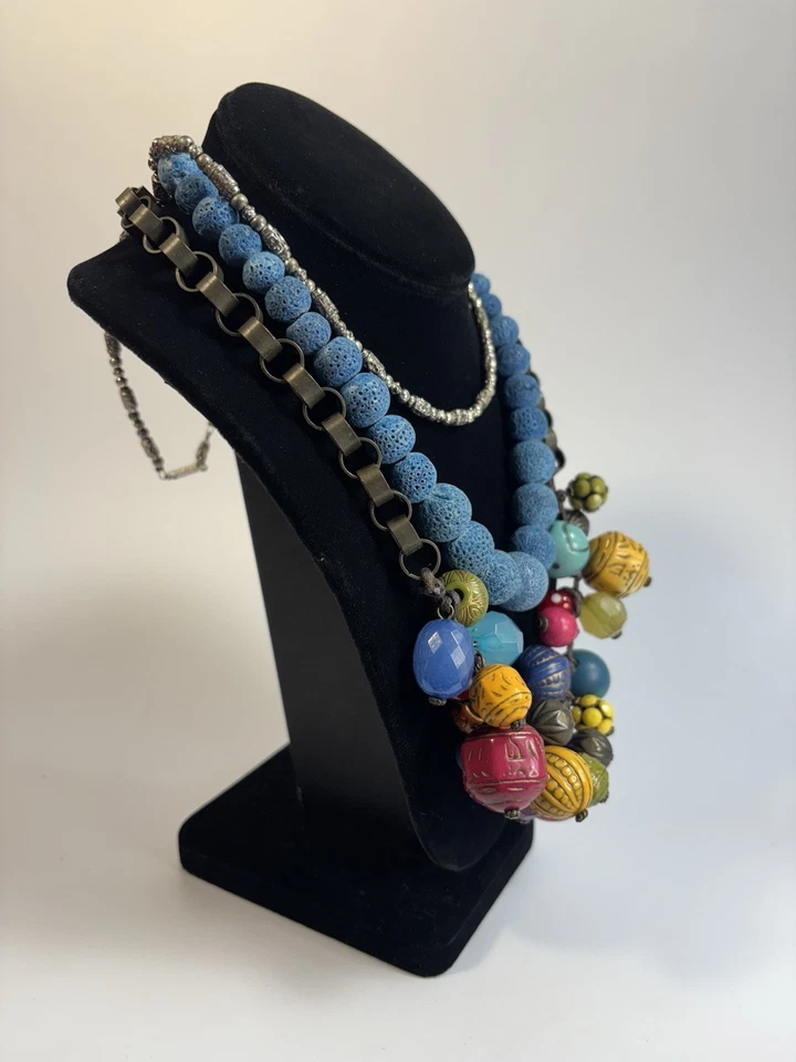 Lote Collar Boho Materiales Mezclados Cuentas Piedra Azul Grueso Artesano Foto 4 de 4