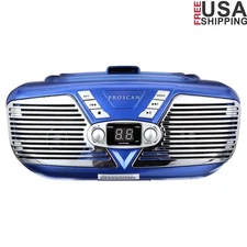 Retro Portable CD Boombox 20 Track Programmable Audio AM FM Radio Aux Input New