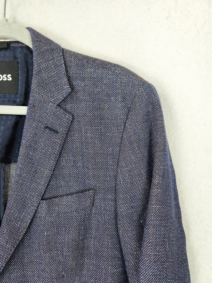 Hugo Boss Jacket Mens 38R Blue Wool Linen Blend Sport Coat Two Button Blazer - Image 2 of 4