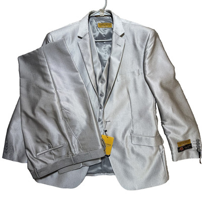 NEW Alberto Nardoni Super 150's Shark Silver 3 Pc Suit 42R/W36R Vest MSRP $595