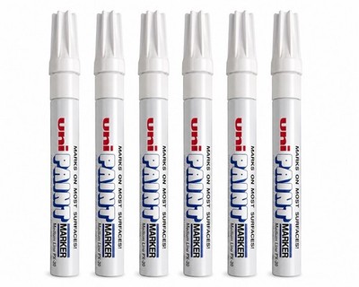 6-pk Uni-Paint 63613 PX-20 Oil-Based Permanent Marker, Medium Line, White Colour