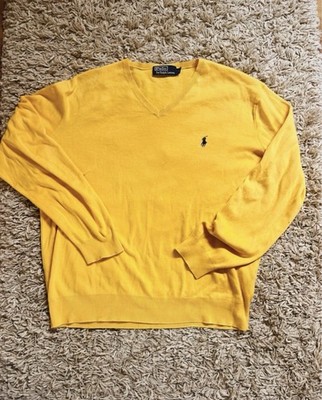 Ralph Lauren Sweater Größe L Gelb mit Logo Baumwolle Herren Vintage