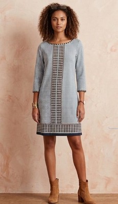 Max Studio Dress L Geometric Print Blue Shift 3/4 Sleeve Career Retro Boho