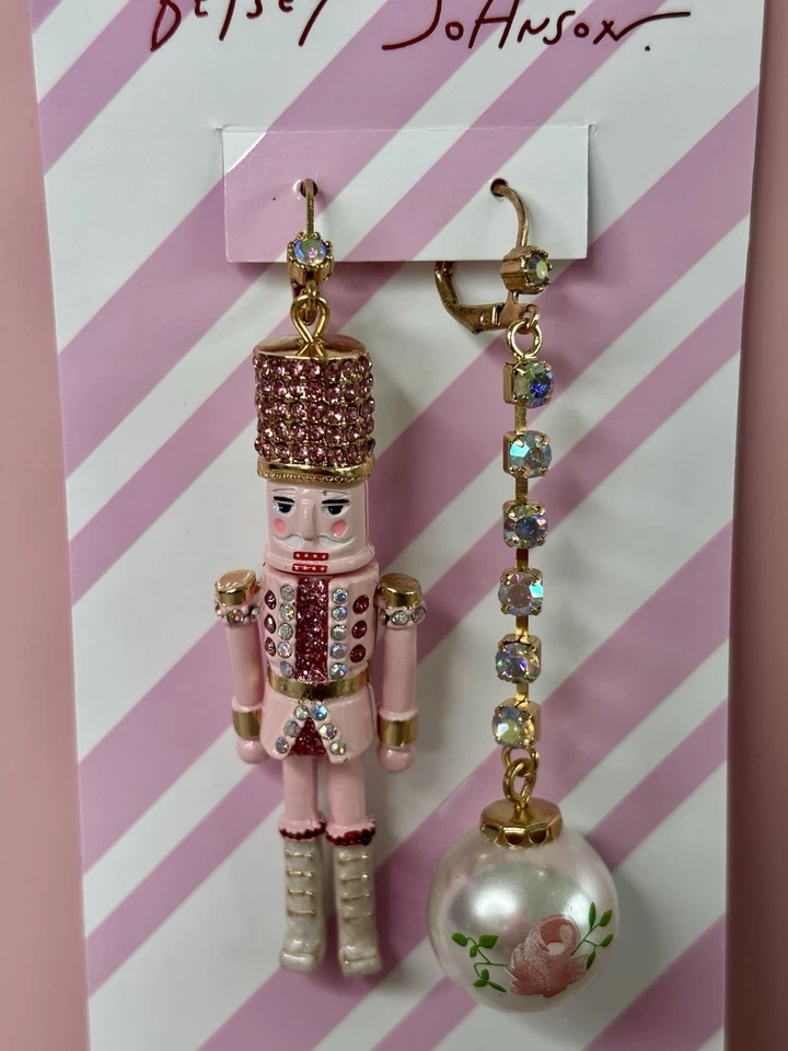 NWT Betsey Johnson Pink Nutcracker Pearl Christmas Dangle Earrings - Image 2 of 2