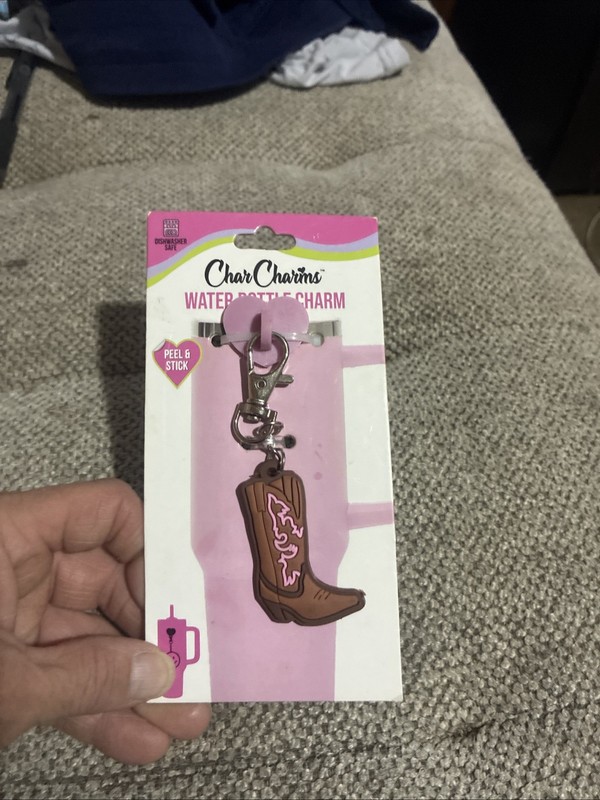 CharCharms Cow Girl Boot Water Bottle Charm with Stick-On Hook Or Keychain New