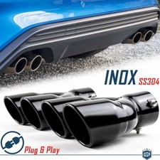 2x TERMINALI di Scarico Doppi Universali Auto ACCIAIO Inox Nero Marmitta Ø 76mm