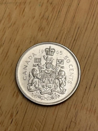 1965 Canadian 50 cents, Half Dollar - Uncirculated 80% Silver,  .3oz ASW