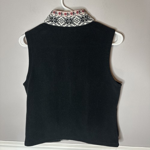 LL Bean Vest Nordic Fleece Snowflake Fair Isle Classic Black Knit Warm Outdoors - Picture 6 of 8