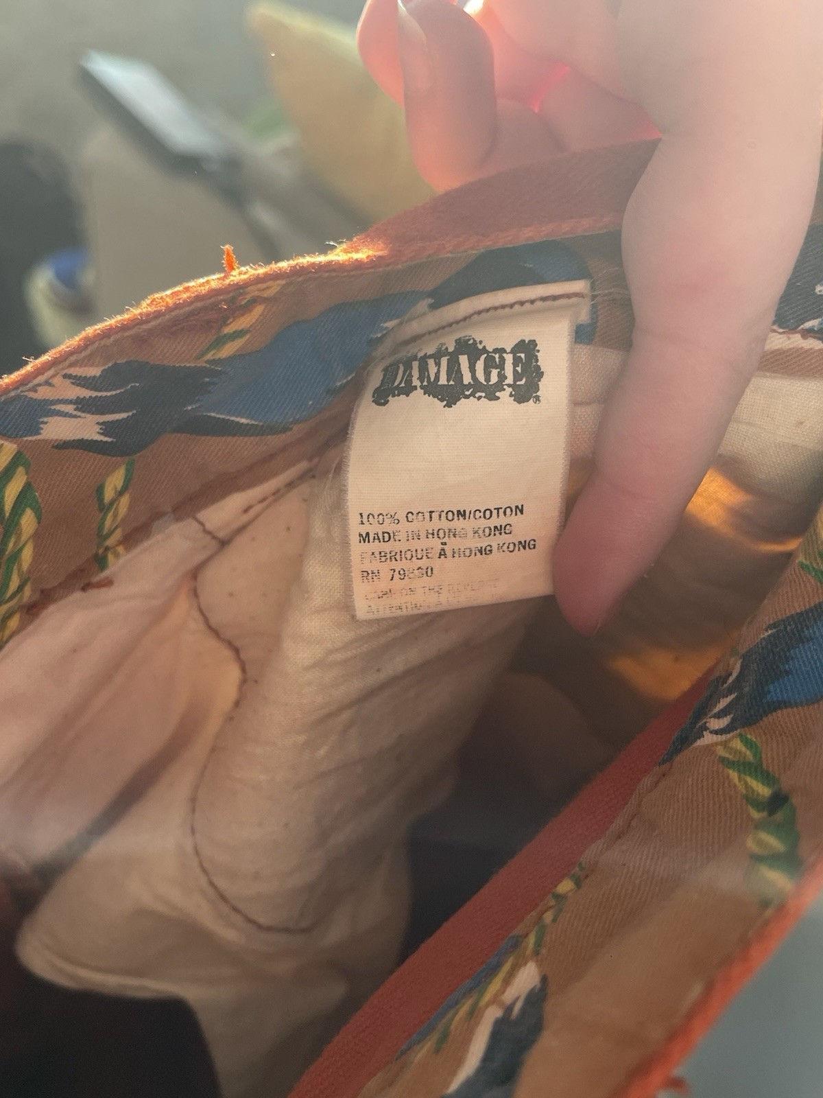 Vintage Damage Multicolor Trim Patchwork Cotton P… - image 4