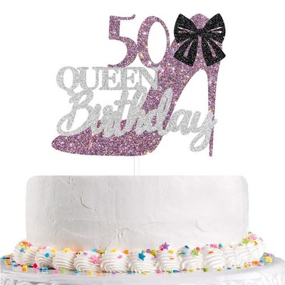 Glitter Queen Birthday 50 Cake Topper for 50th Birthday Cake Decor Women Fift...