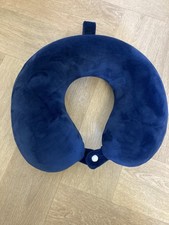 Luxury Memory Foam Travel Pillow with Velvet Cover for Neck Support - Navy Blue