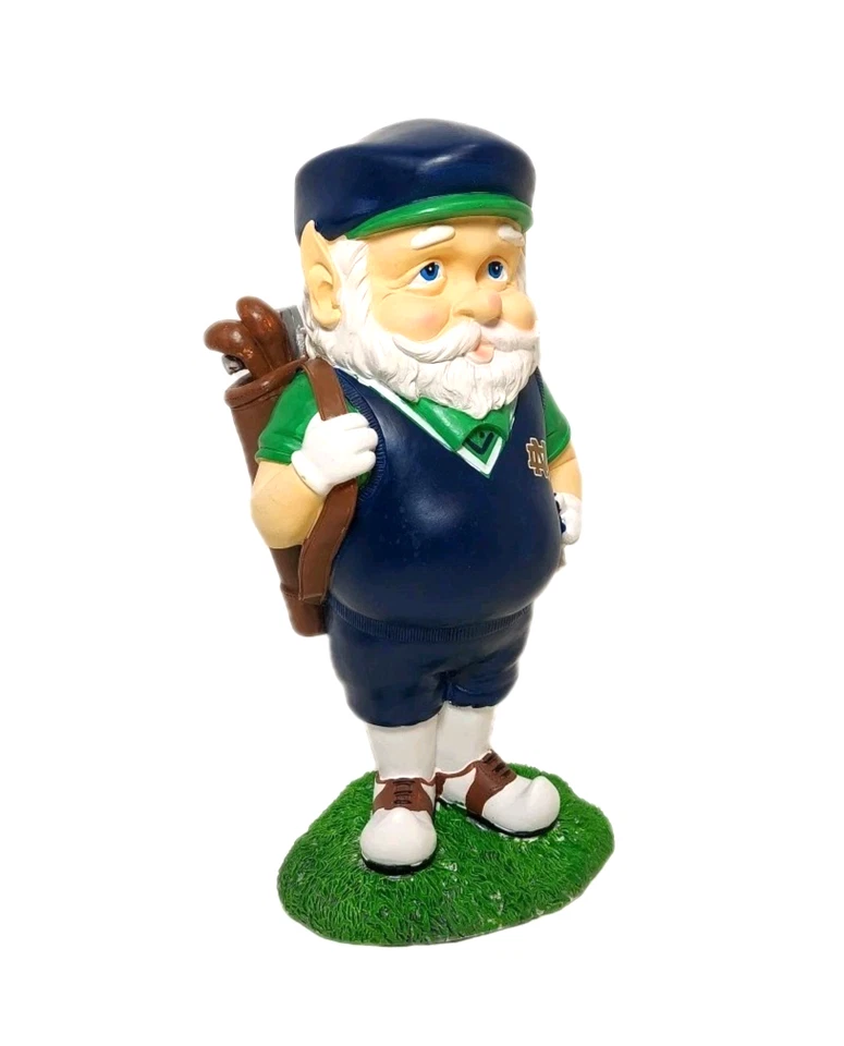 NOTRE DAME 12" Garden Gnome Fighting Irish Golfer Statue Golf Club Bag Sculpture - Image 4 of 4