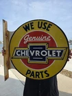 LARGE VINTAGE CHEVROLET PARTS SERVICE DOUBLE-SIDED  PORCELAIN FLANGE SIGN 17"*