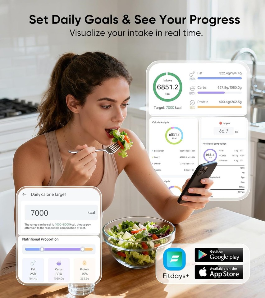 Smart Nutrition Food Scale with TFT Display, Tracks Calories, Fat ...