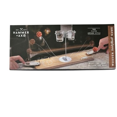 Hammer + Axe Wooden Basketball Game Set Two Player w/ Shot Glasses