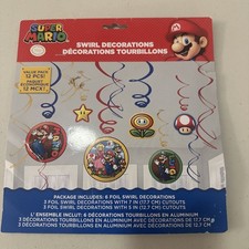 New Nintendo Super Mario Brothers Foil Swirl Party Decorations 12 Pieces