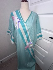Vintage Natori Saks Fifth Avenue Stripe Flower Print Kaftan Maxi Dress Size M/L