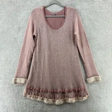 Tempo Paris Sweater Women L Pink Mohair Scoop Neck Tunic Long Sleeve Art To Wear