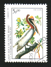 24388   Guinea Bissau  1985 Stamp Scott #C50 Brown Pelican Bird Clean Back