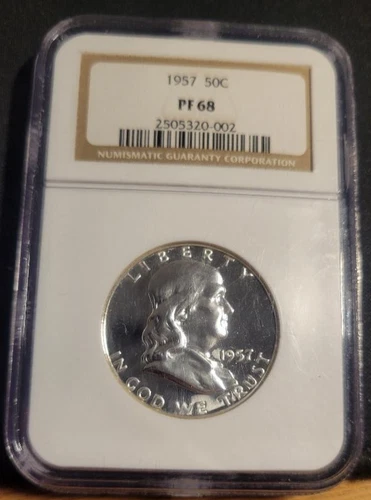1957 Franklin Half Dollar 50c NGC PF68 Silver Coin PROOF STUNNING