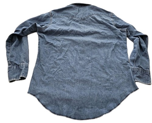 Vintage Wrangler Mens Denim Jean Pearl Snap Shirt Western Cowboy 17 - 35 XL - Bild 3 von 13