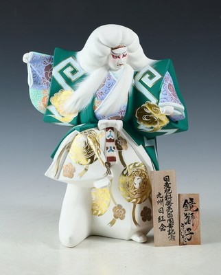 Japanische Vintage Hakata Puppe Kabuki Shishi Löwentanz Tonfigur