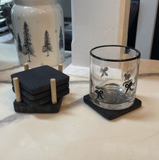 Handmade Set Of 4 Wooden Coasters With Base Ebony Stain Finish