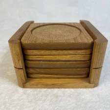 Vintage KAMENSTEIN COASTER SET ~ American Oak & Cork ~ 7pc Set No. 23426