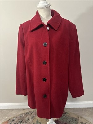 Women's Jaclyn Smith Red Wool-Blend Button Down Coat Size 1X