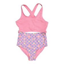 Hurley Girls 1-Piece UPF 50 Dull Tricot Fabric Swimsuit Pink Flamingo, L