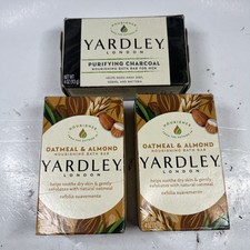 SET OF 3 Yardley Oatmeal and Almond Bar Soap, 1 Charcoal Bar, London Bars 4 oz
