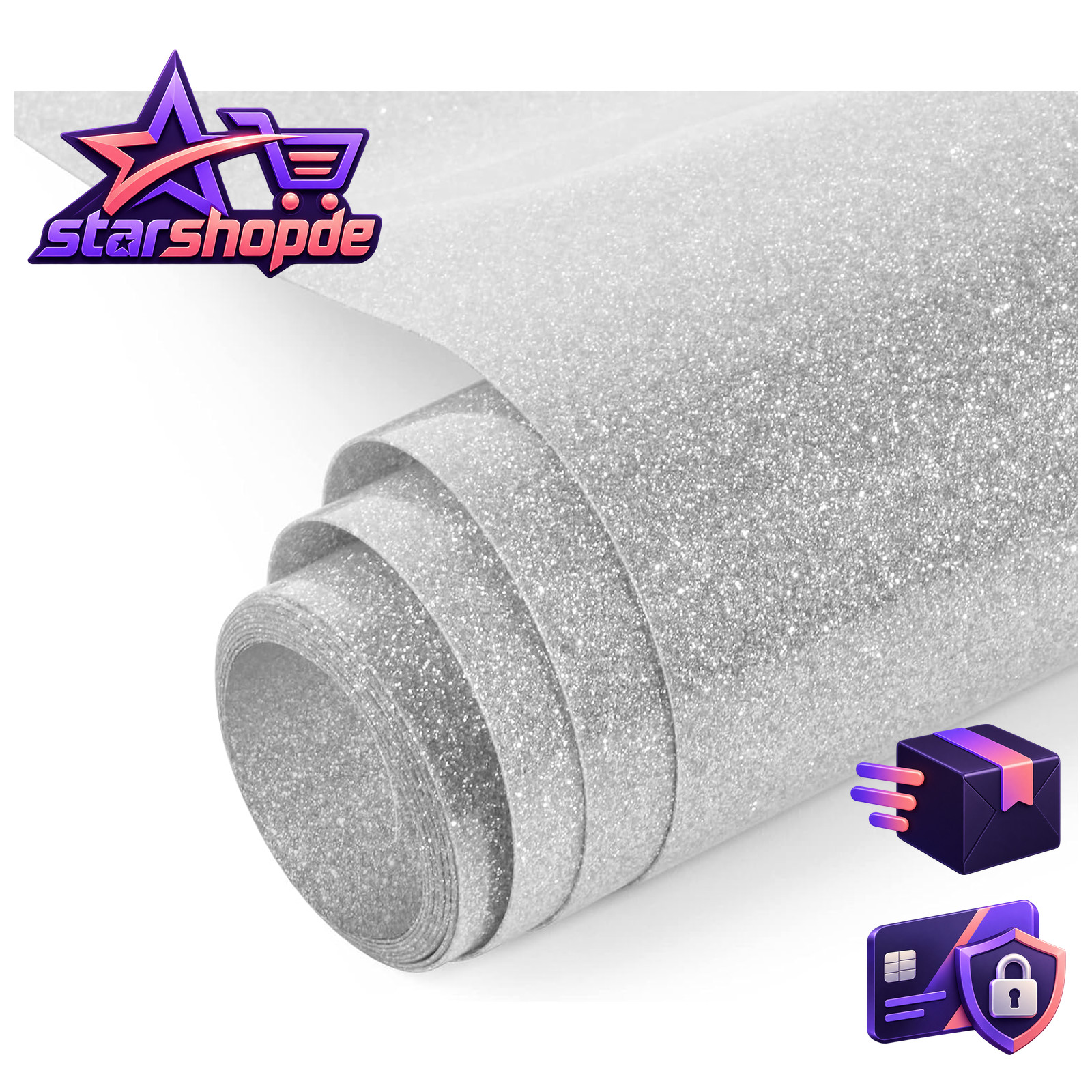 Plotterfolie Textil Glitzer Flexfolie Bügelfolie Silber Grau 1m x 0,5m