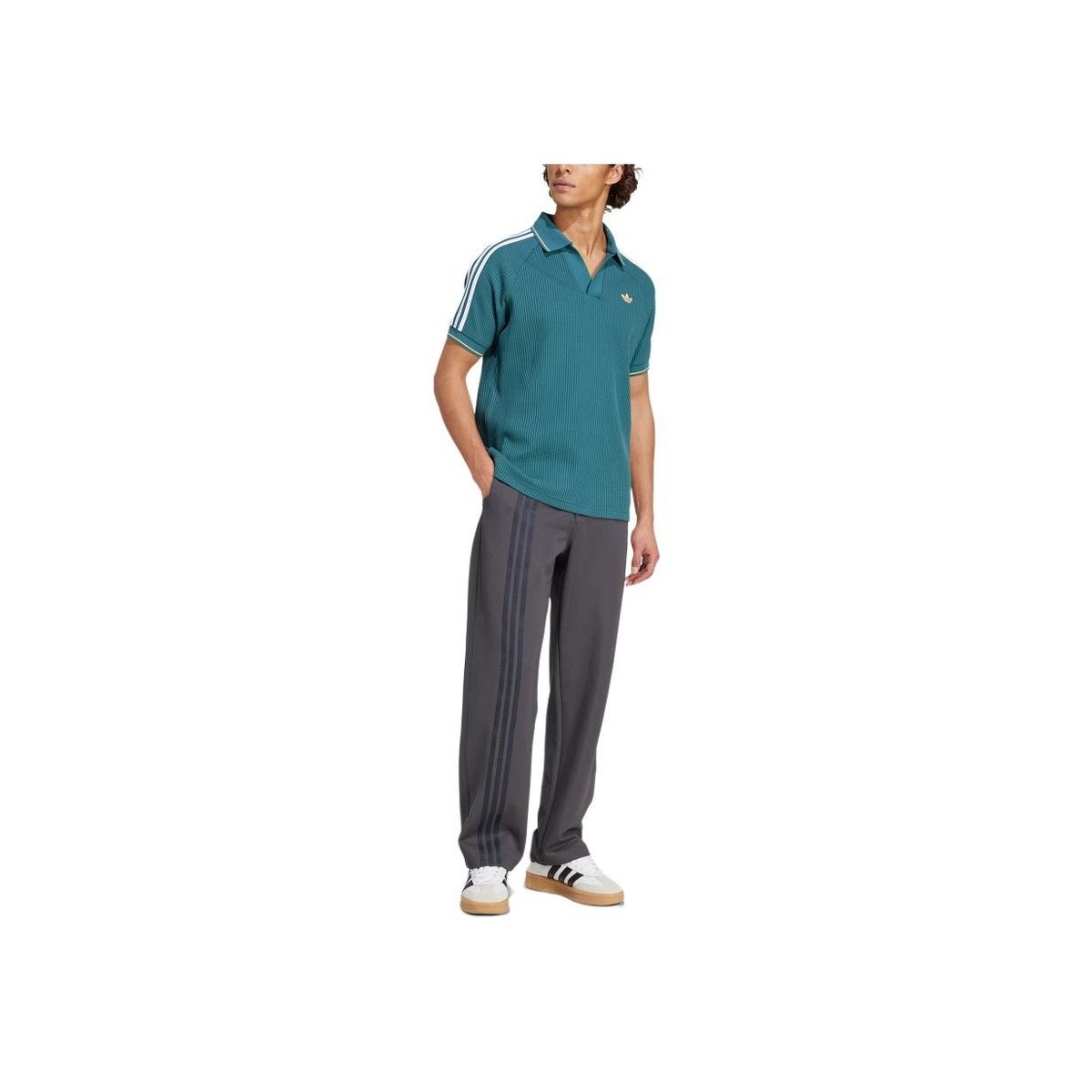 adidas Originals Waffle Knit Retro Striped Short Sleeve Polo Shirt