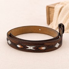 Western Belt Mens 38 Brown Embroidered Leather Concho No Buckle
