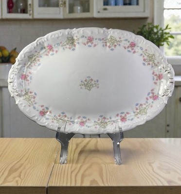VTG Weimar Germany Porcelain Oval Serving Platter Tray 12.25  Floral Print Gold