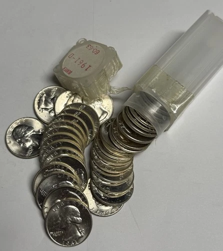 GEM BU Roll of 1961-D Washington Silver Quarters, 40 Uncirculated Coins U.S.