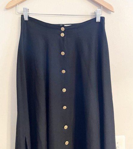 Vtg MR. JAX & MELANIE LYNE Viscose Linen Button Down Maxi Flowing Skirt Slits - Picture 3 of 10
