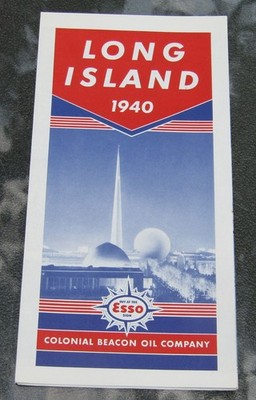 1940 Colonial Beacon Oil Company ESSO LONG ISLAND Road Map World's Fair UNUSED