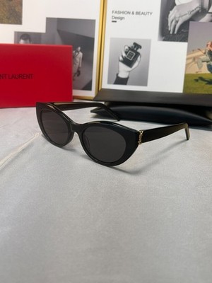 Authentic SAINT LAURENT Cat Eye Sunglasses - Black Frame Gold Logo Designer New
