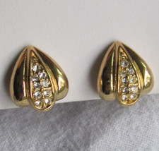 Vintage CHRISTIAN DIOR Gold Plated Rhinestone Teardrop Clip-on Earrings
