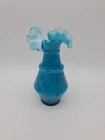 Fenton Jamestown Blue And White Overlay Ruffle Vase 6 3/4"