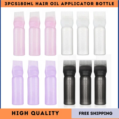 3pcs 180ml Hair Oil Applicator Bottles Refillable for Hair Dye & Treatment salon