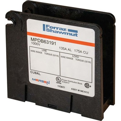 1Pc MERSEN MPDB63191 Power Distribution Block,Open Style,Aluminum,Box-Box,1