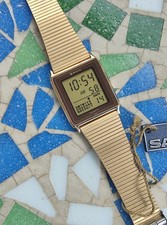 Vintage Lcd Digital Watch Sanyo Gold Tone Nos With Tag