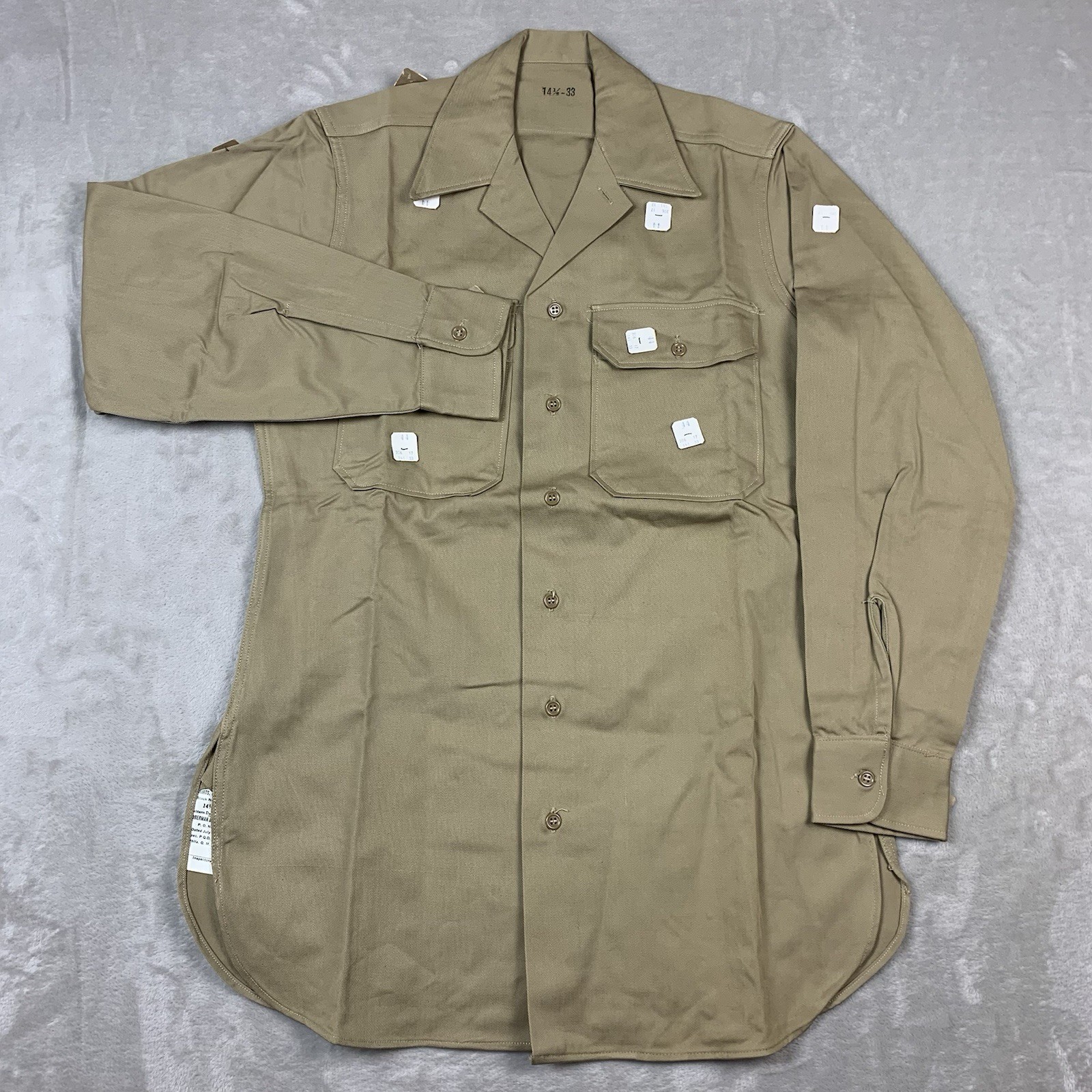 40s US Military Shirt 14.5x33 Khaki WW2 New Old Stock Philadelphia Quartermaster