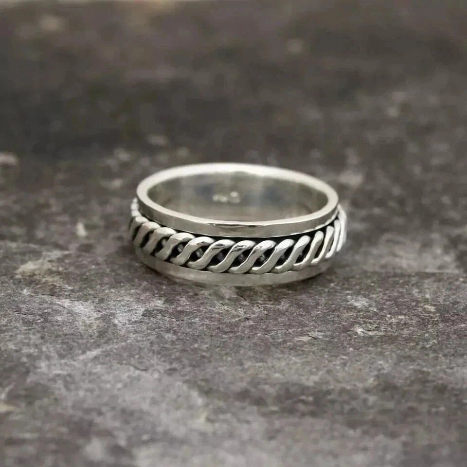 Mens Womens Plain 925 Sterling Silver Celtic Spinning Worry Band Ring 6mm