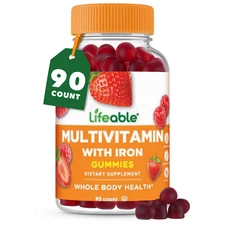 Lifeable Multivitamin with Iron for Adult - Great Tasting Berry Flavor -90 count