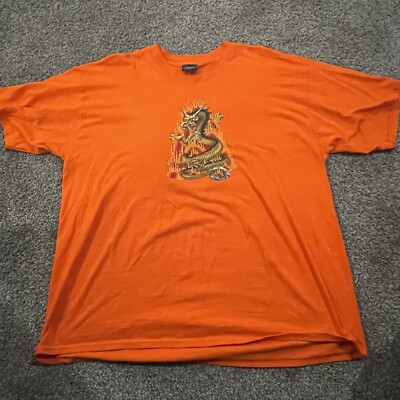 Vintage T-Shirt Men s Two Xl Orange Horned  Dragon Flames